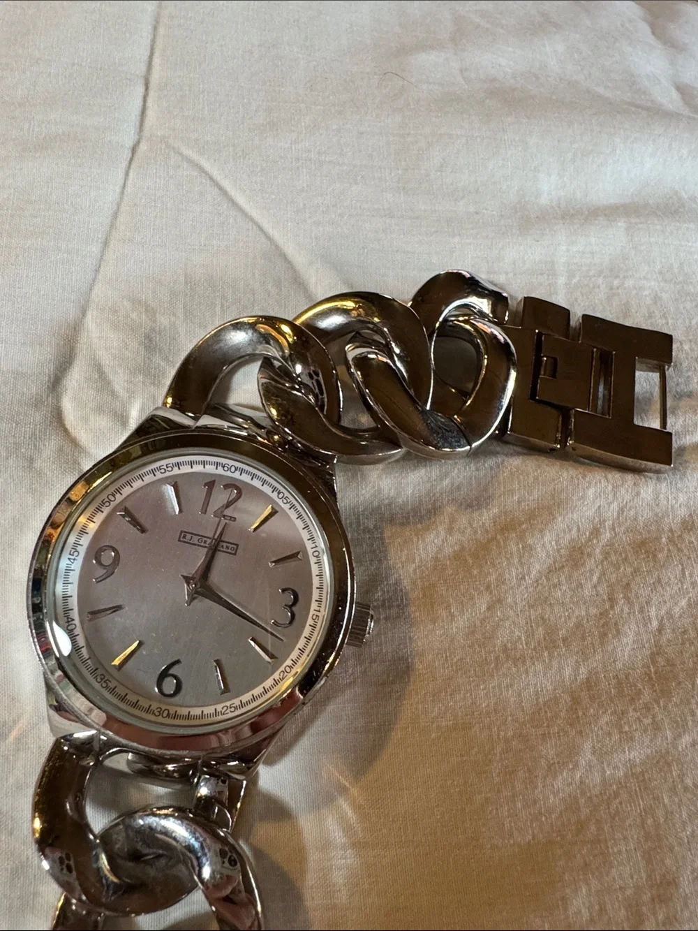 RJ Graziano Watch Womens 8” Wrist Silver Chain-Link Unisex Watch